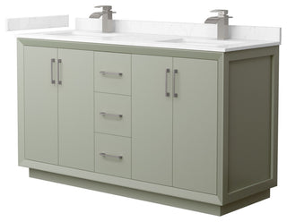 Strada 60" Light Green Double Vanity, Cultured Top, Nickel Trim