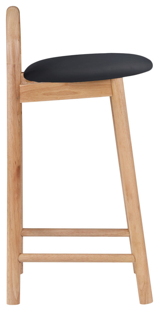 Meridian Furniture Calvin Vegan Leather Stool, Black, Natural Finish