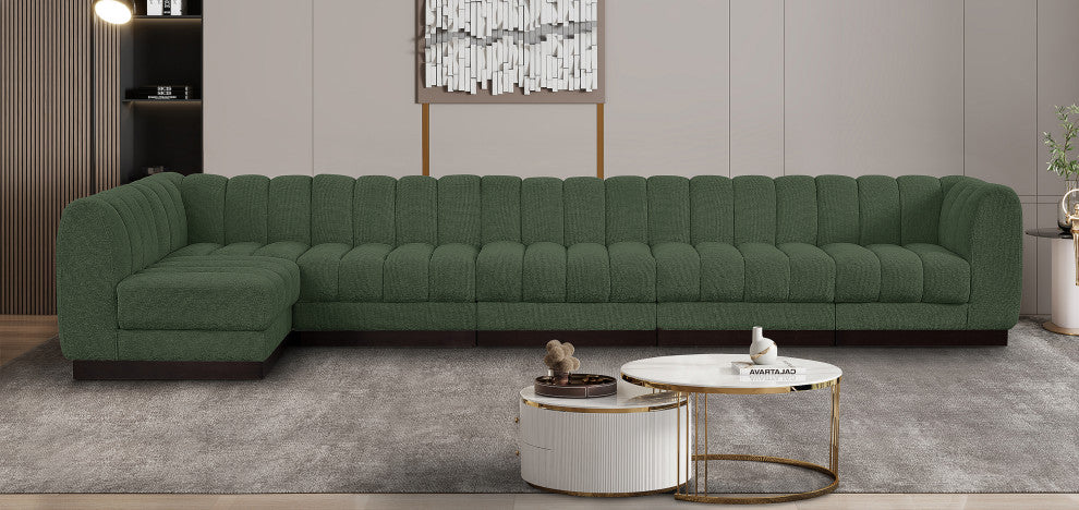 Quinn Chenille Upholstered 6-Piece L-Shaped Modular Sectional, Green