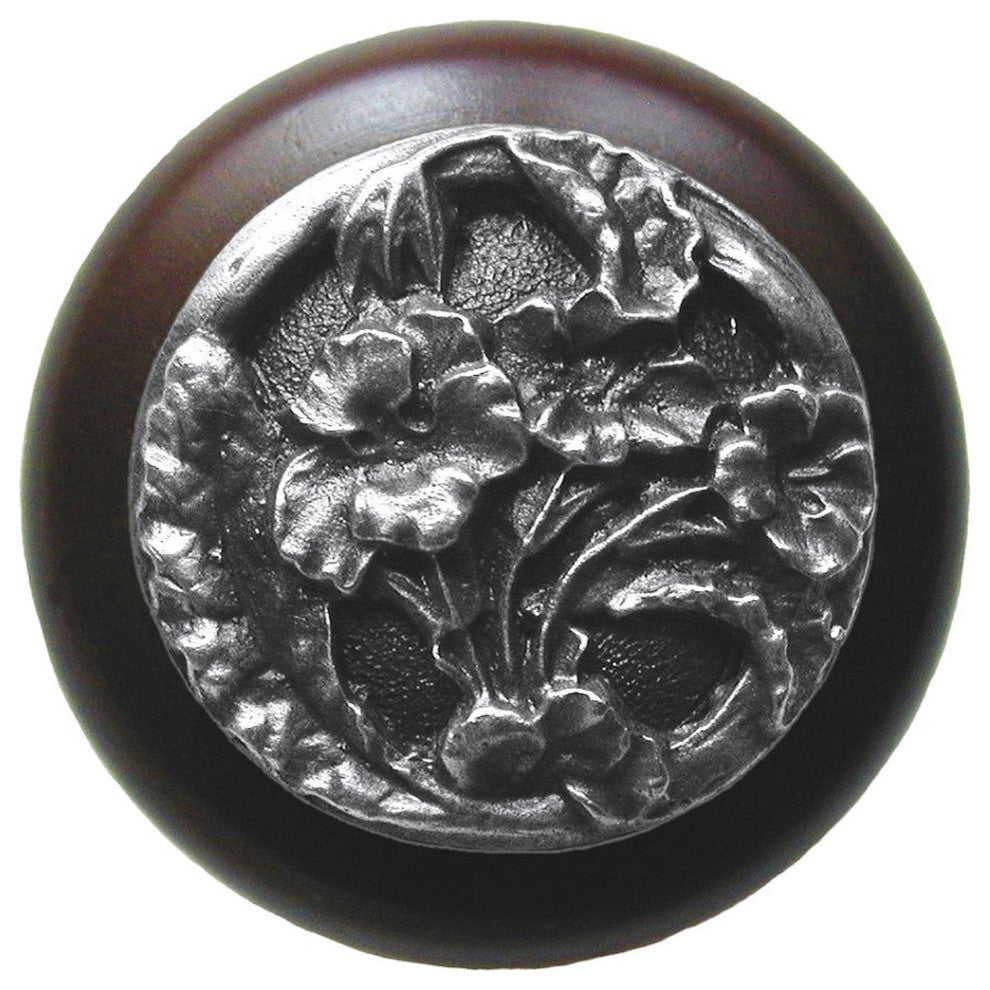 Hibiscus Walnut Wood Knob, Antique-Style Pewter