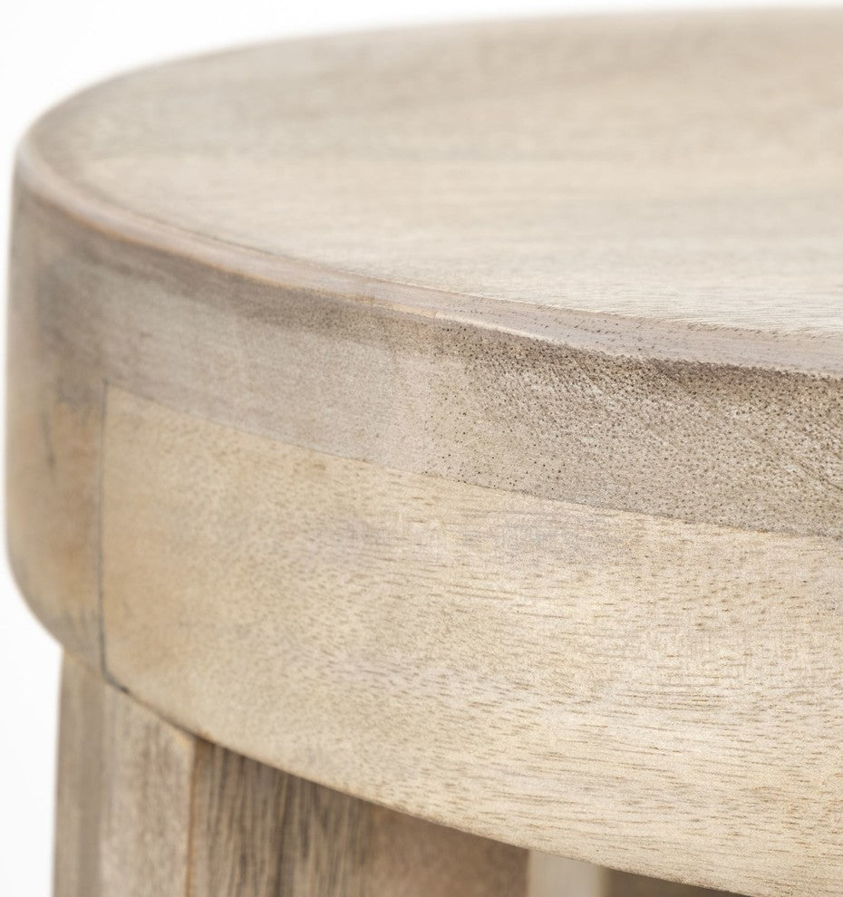 Brahma White Washed Solid Wood Bar Stool