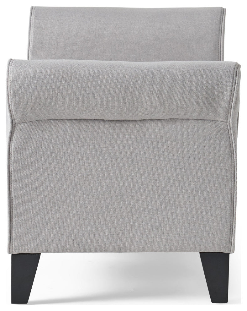GDF Studio Hayes Contemporary Fabric Storage Ottoman Bench with Rolled Arms, Light Gray