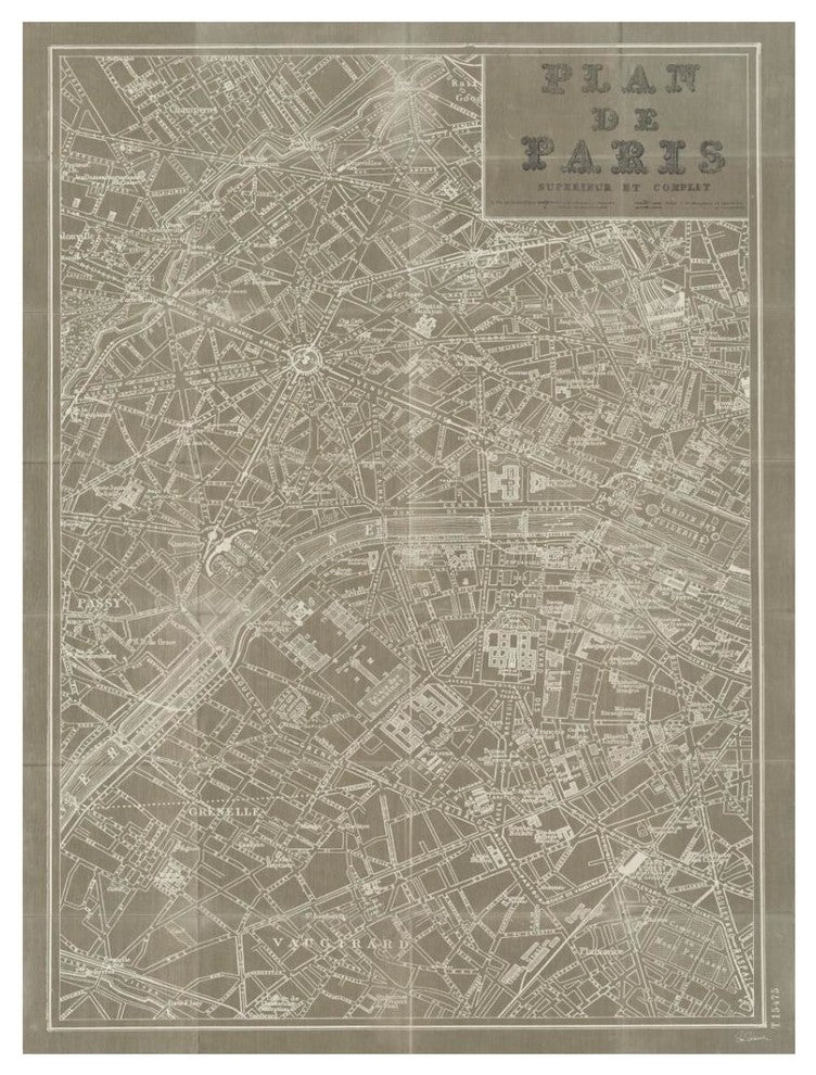"Blueprint Map Paris Taupe" Digital Paper Print by Sue Schlabach, 14"x18"