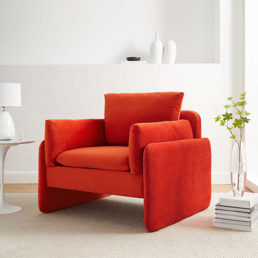 Armchair Accent Chair, Velvet, Orange, Modern, Living Lounge Hotel Hospitality