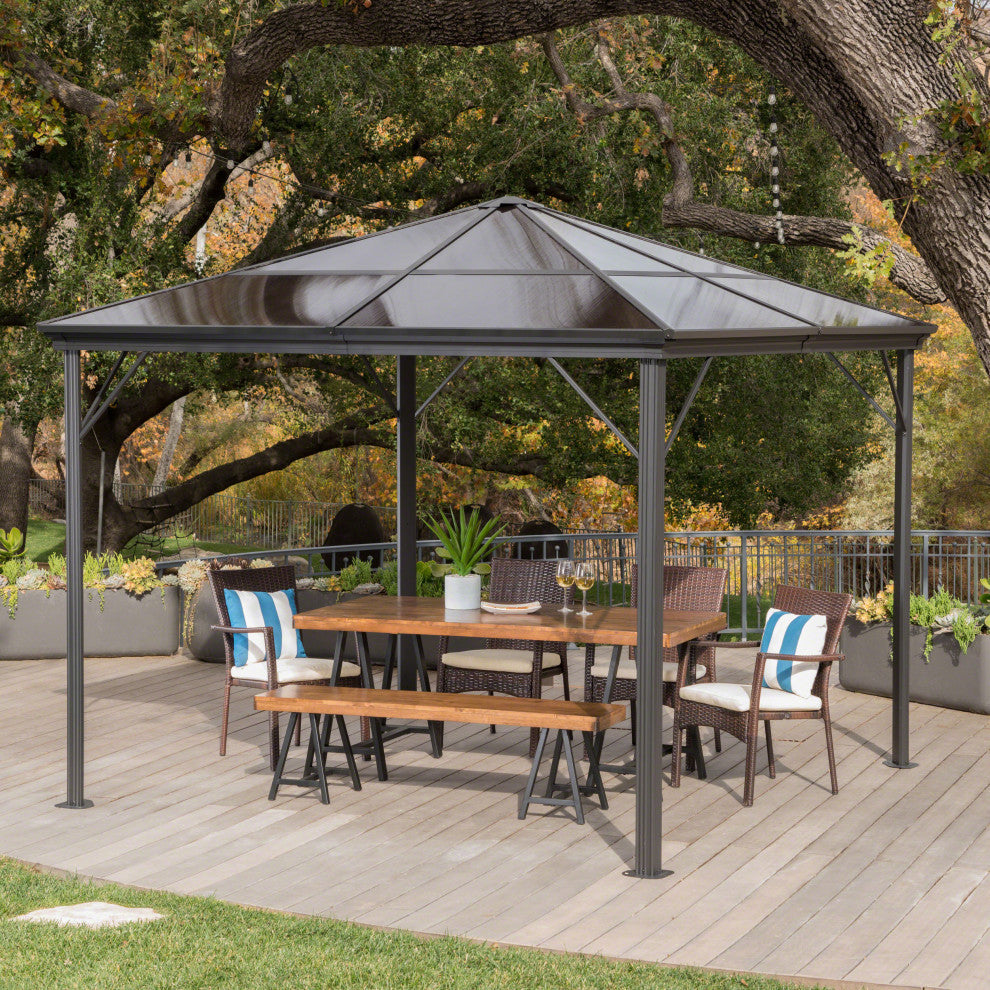 GDF Studio Halley Outdoor 10'x10' Aluminum Framed Gazebo, No Curtains, Black