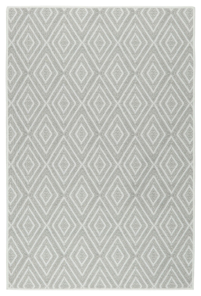Dash & Albert Diamond Platinum/White Machine Washable Rug, White, 2'6" x 8'