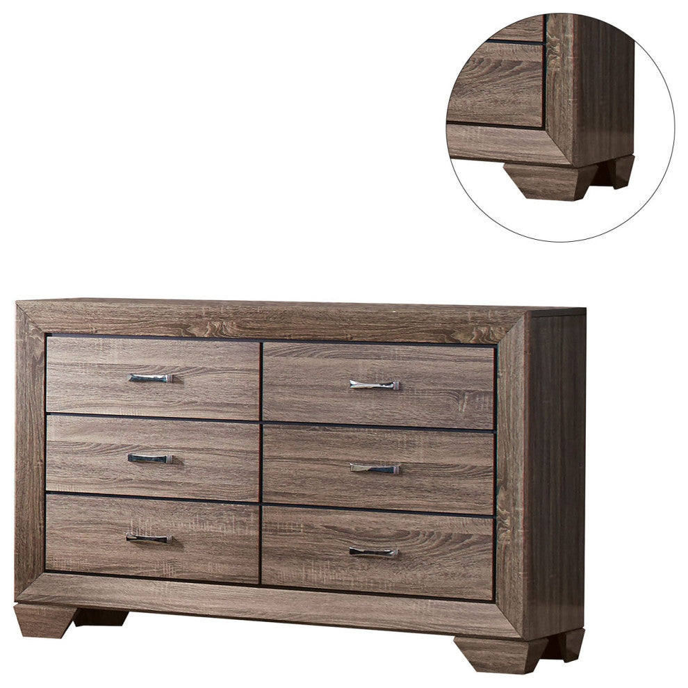 Wood Dresser with 6 Drawers, Washed Taupe