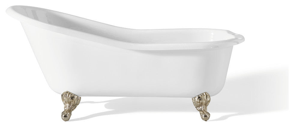 Cheviot Products Slipper Cast Iron Bathtub With Faucet Holes, Polished Nickel