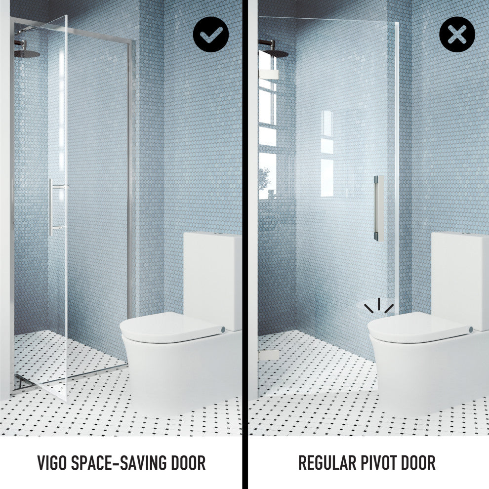 VIGO Astoria Framed Pivot Shower Door, Chrome, 32" W X 76" H, Clear Glass