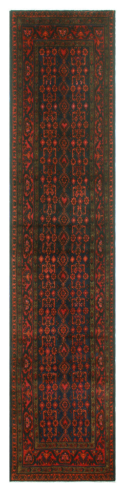 Fine Vintage Distressed Braddock Navy/Red Runner, 3'9x17'2