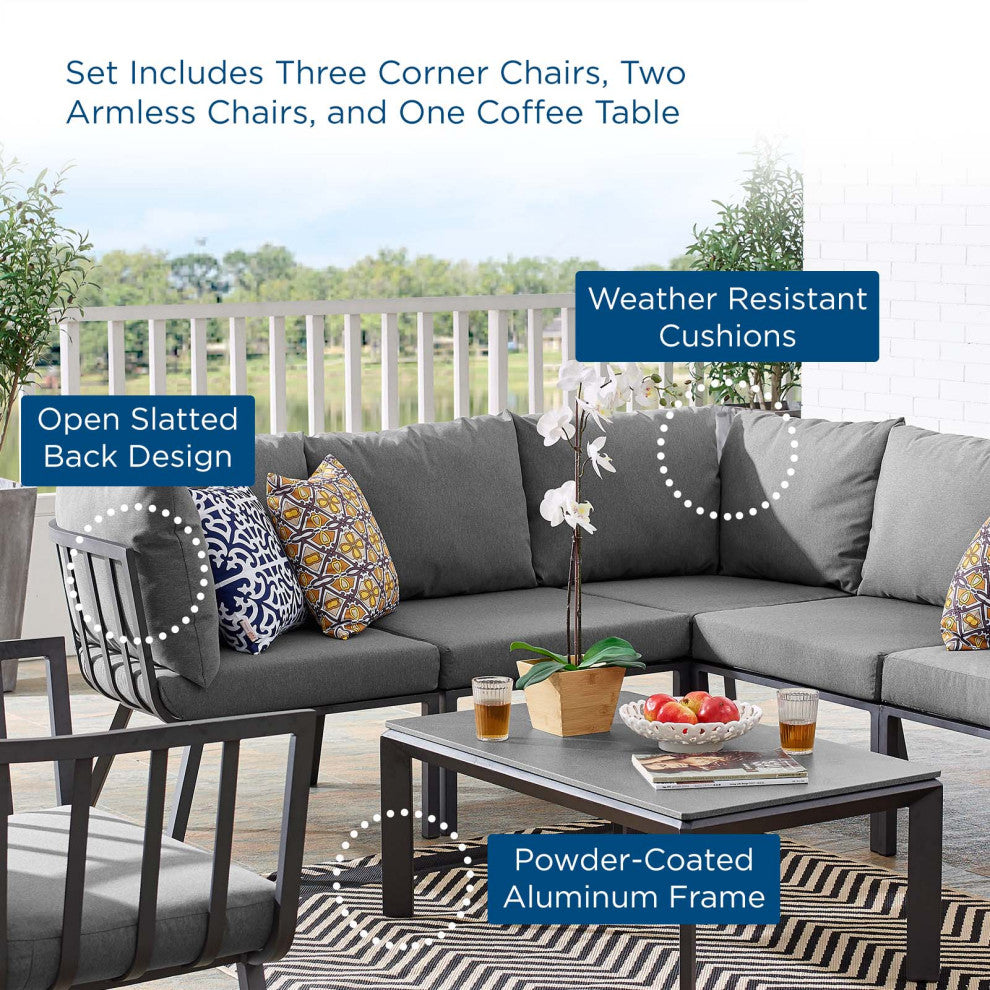 Lounge Sectional Sofa Chair Set, Aluminum, Metal, Gray, Modern, Outdoor