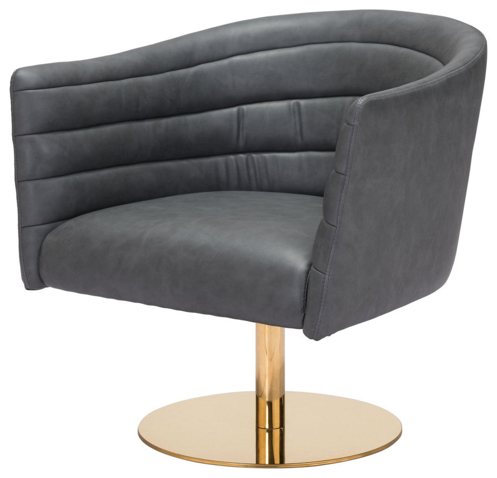 Accent Chair, Faux Vinyl Leather, Steel, Gray, Gold, Lounge Hospitality