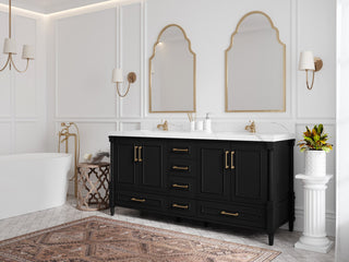 Aberdeen 72 Double Sink Bath Vanity In Black 2" Calacatta Gold