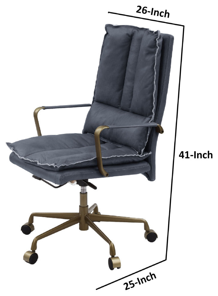 Benzara BM268940 Office Chair With Leatherette Seat and Tufted Details, Gray