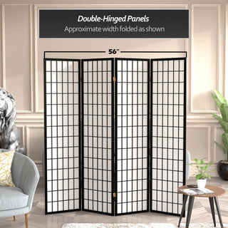 6' Tall Window Pane Shoji Screen, Black, 4 Panels