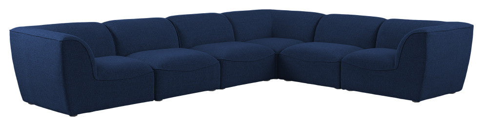 Miramar Linen Textured Fabric  6-Piece Modular L-Shaped Sectional, Navy