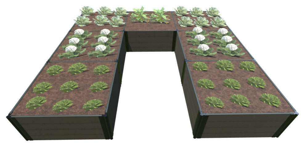 Weathered Wood Walk-In Jumbo U-Shape' 12'x12' 22" Raised Garden Bed, 1" Profile