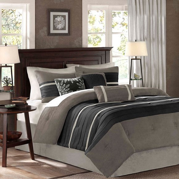 Madison Park Palmer Vera Microsuede 7-Piece Comforter Set, Black
