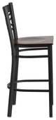 Black "X" Back Metal Restaurant Barstool, Walnut Wood Seat