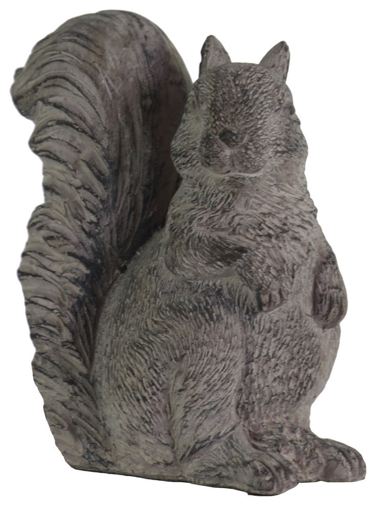 Sitting Squirrel Cement Figurine, Concrete Gray