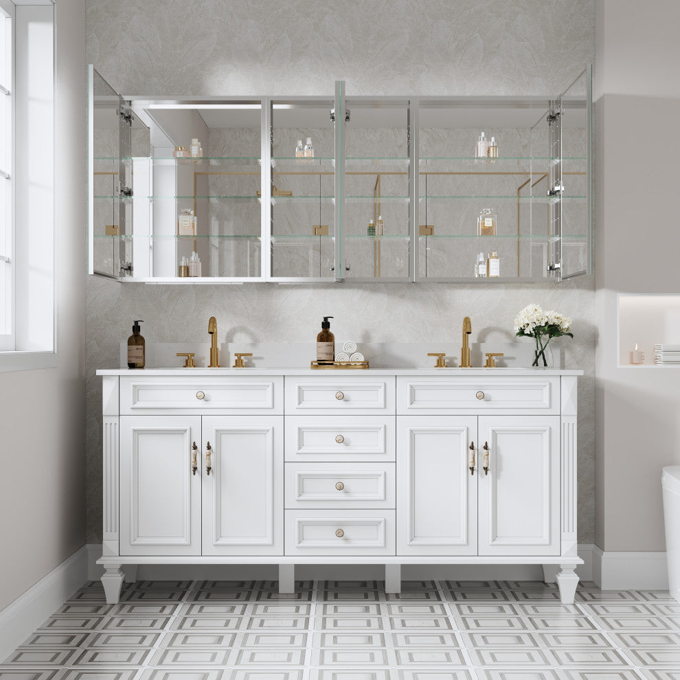 Recessed/Surface Mount Bathroom Medicine Cabinet, Reverse Installation, 72"x30"