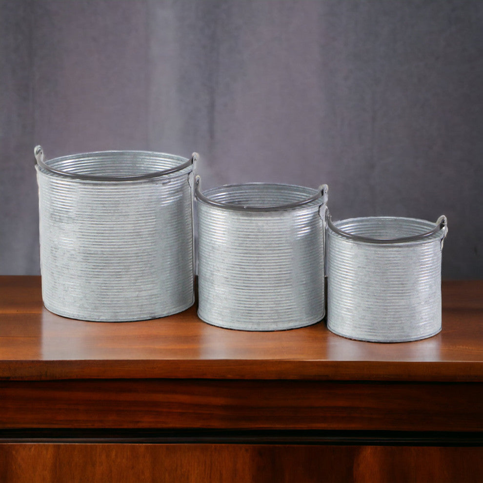 Textured Metal Garden Buckets, Set of 3