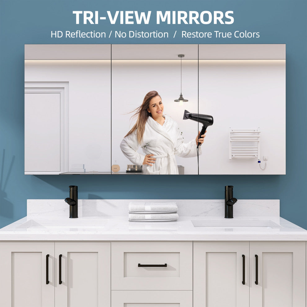 60'' W 30'' H Recessed or Surface Mount Frameless Medicine Cabinet with Mirrors