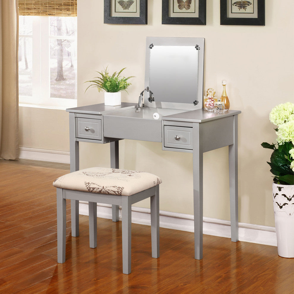 Silver Butterfly Vanity Set, 36W X 18D X 30H, Silver