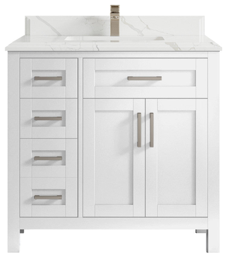 Cambridge 36 Center Sink Bath Vanity in White 1.5" Calacatta Laza
