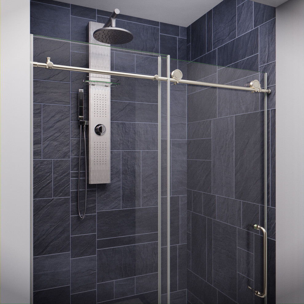 Madam Series 48"Wx76"H Frameless Sliding Shower Door, Brushed Nickel