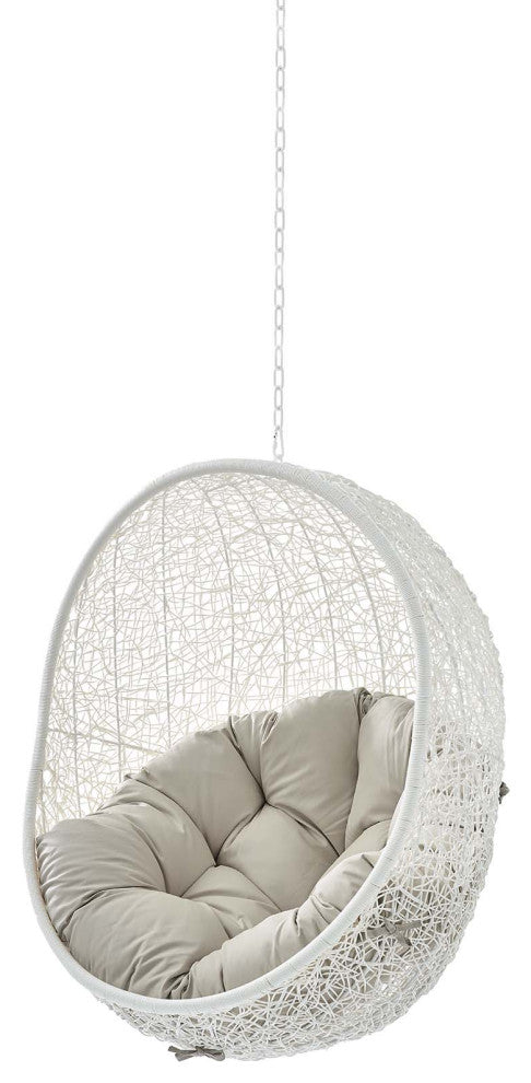 Swing Lounge Chair, Sunbrella, White Beige, Modern, Outdoor Patio Balcony Garden