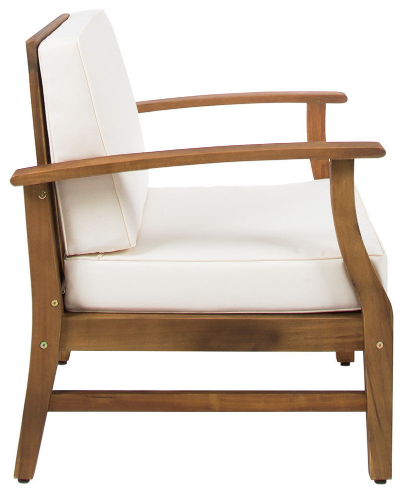GDF Studio 3-Piece Pearl Outdoor Acacia Wood Chat Set With Cushions, Cream