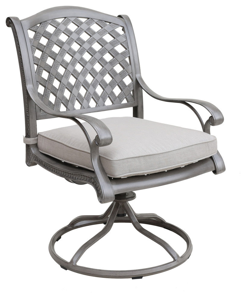 Carlsbad 7-Piece Rectangular Dining Set With 6 Swivel Rockers, Heritage Grey/Sand Dollar
