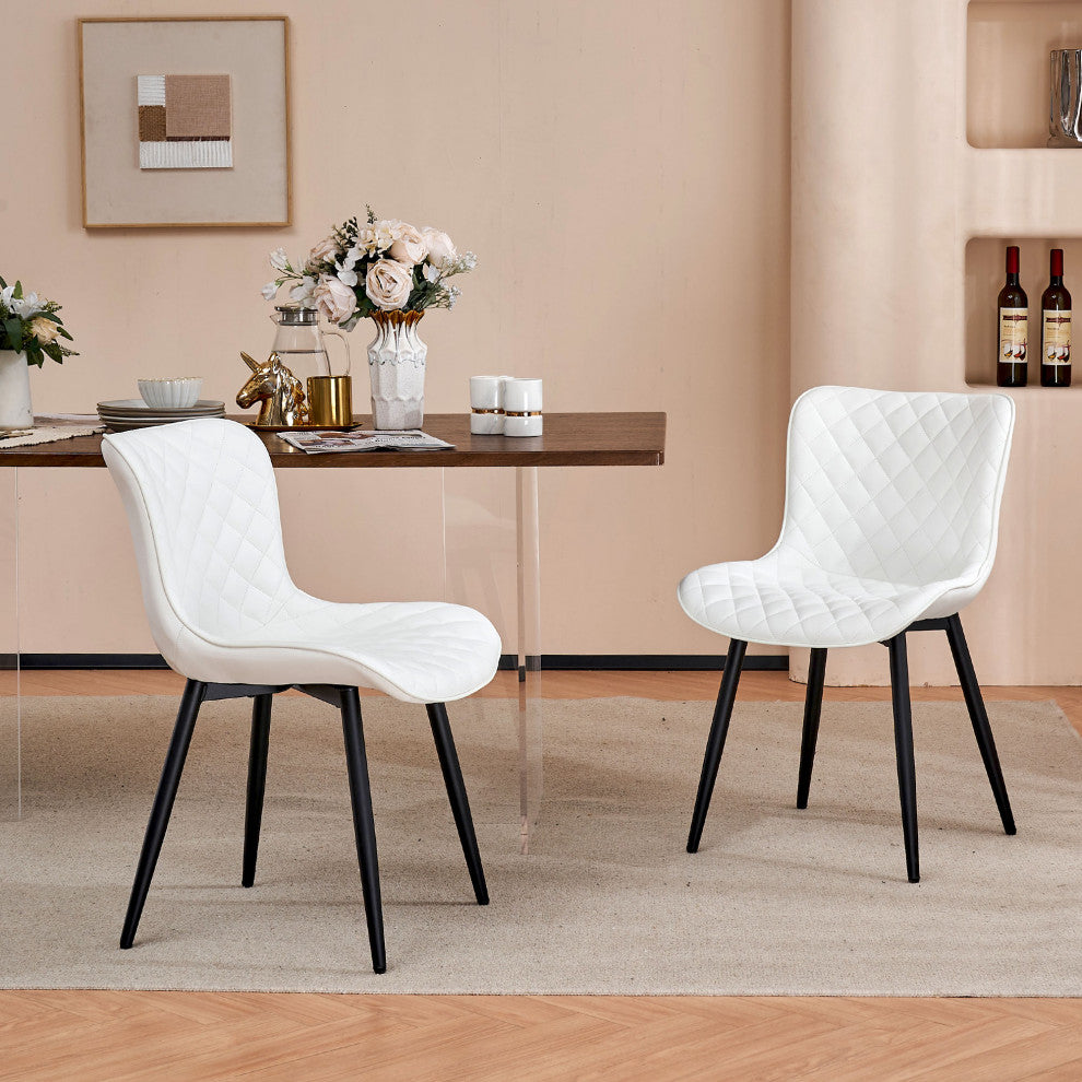 Younike Faux Leather Dining Chair, Diamond Pattern Set of 2, White