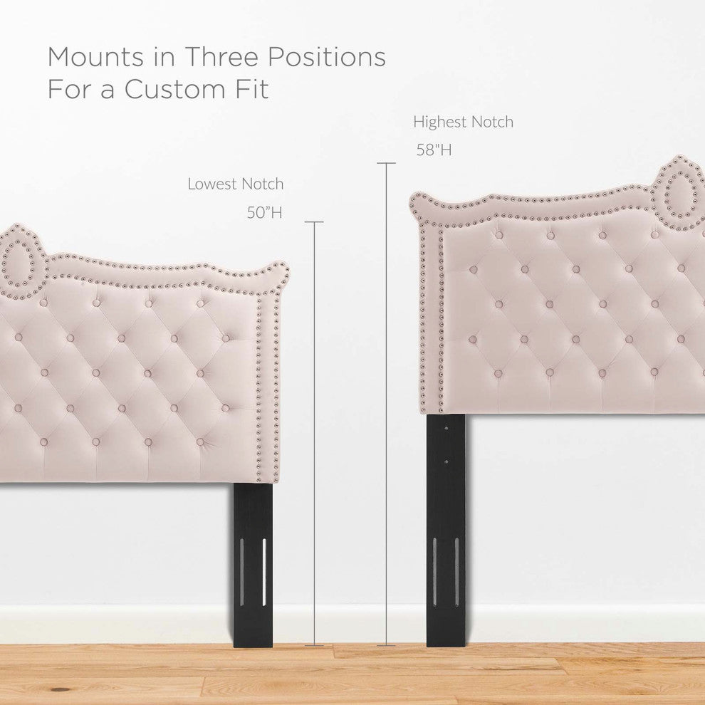 Tufted Headboard, Nailhead, King California Size, Pink, Velvet, Modern