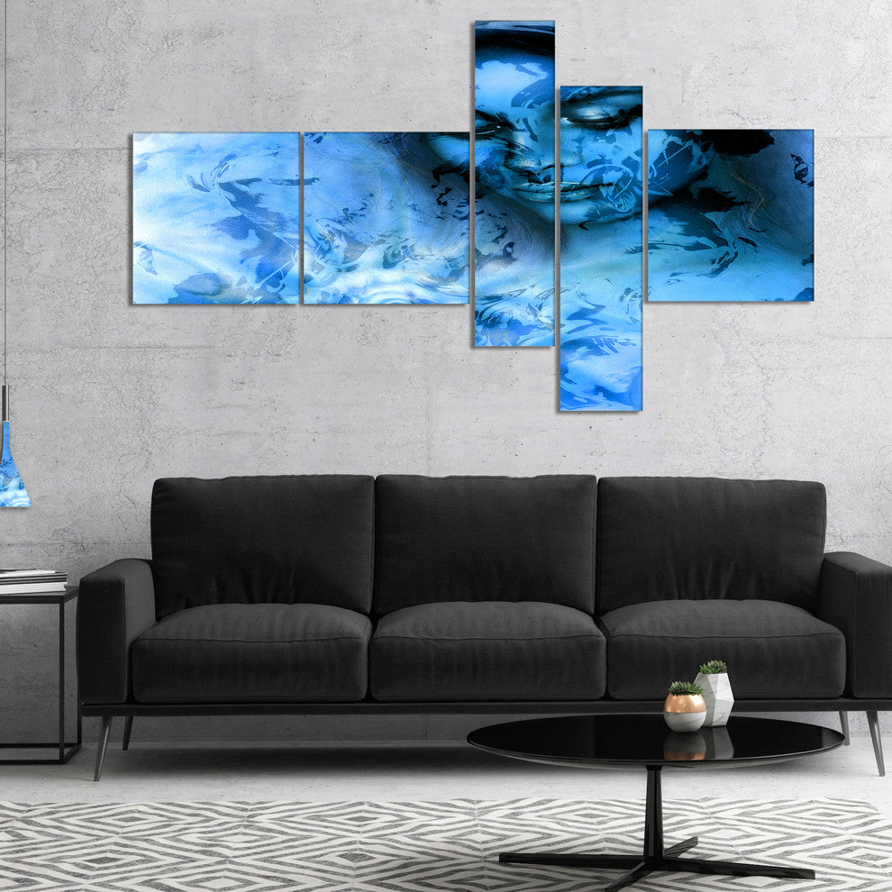 Young Woman With Closed Eyes, Portrait Canvas Art Print, 60"x32", 5 panels