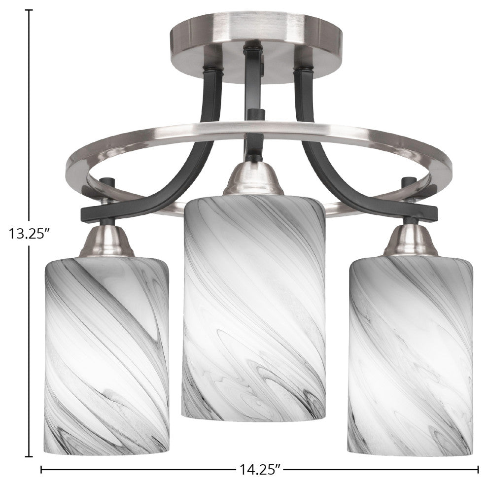 Paramount 3-Light Semi-Flush, Matte Black & Brushed Nickel, 4" Onyx Swirl