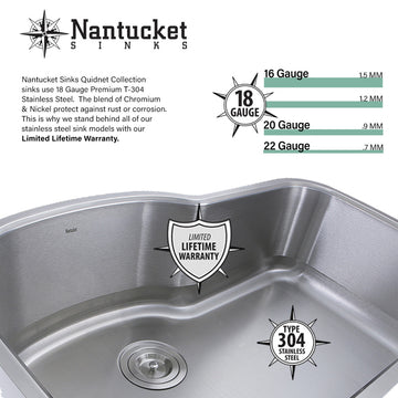Nantucket Sinks Round Undermount Stainless Steel Bar and Prep Sink, 18 Gauge