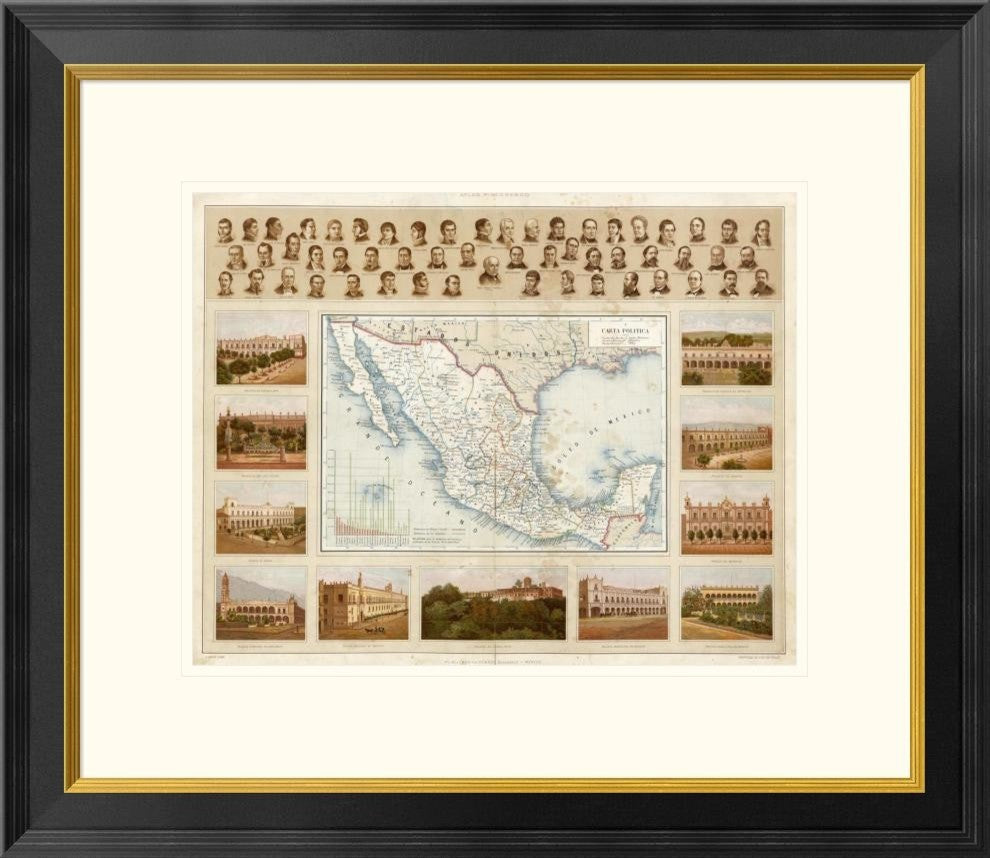 "Carta Politica, 1885" Framed Digital Print by Antonio Garcia Cubas, 26x23"