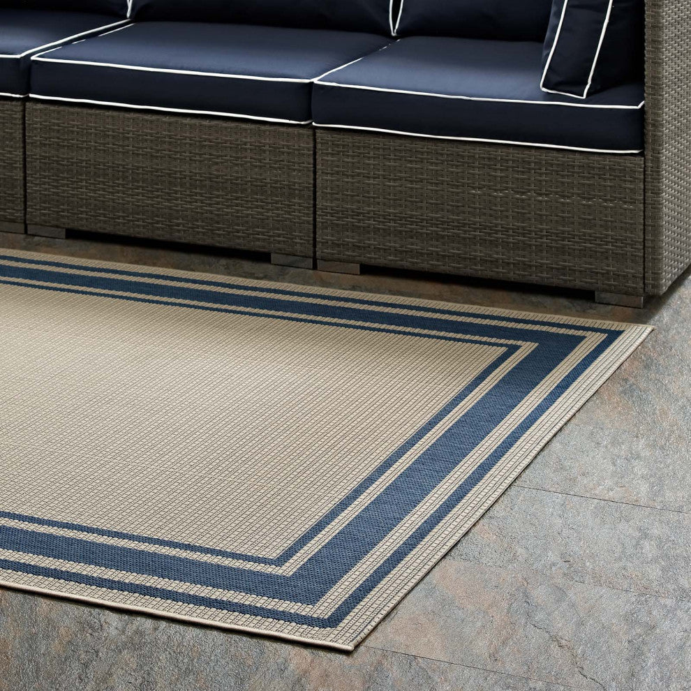 Area Rug Runner Floor Carpet, Indoor Outdoor, Rectangular, 9x12, Blue Beige