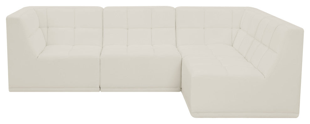 Relax Velvet Upholstered 4-Piece L-Shaped Modular Sectional, Cream