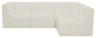 Relax Velvet Upholstered 4-Piece L-Shaped Modular Sectional, Cream