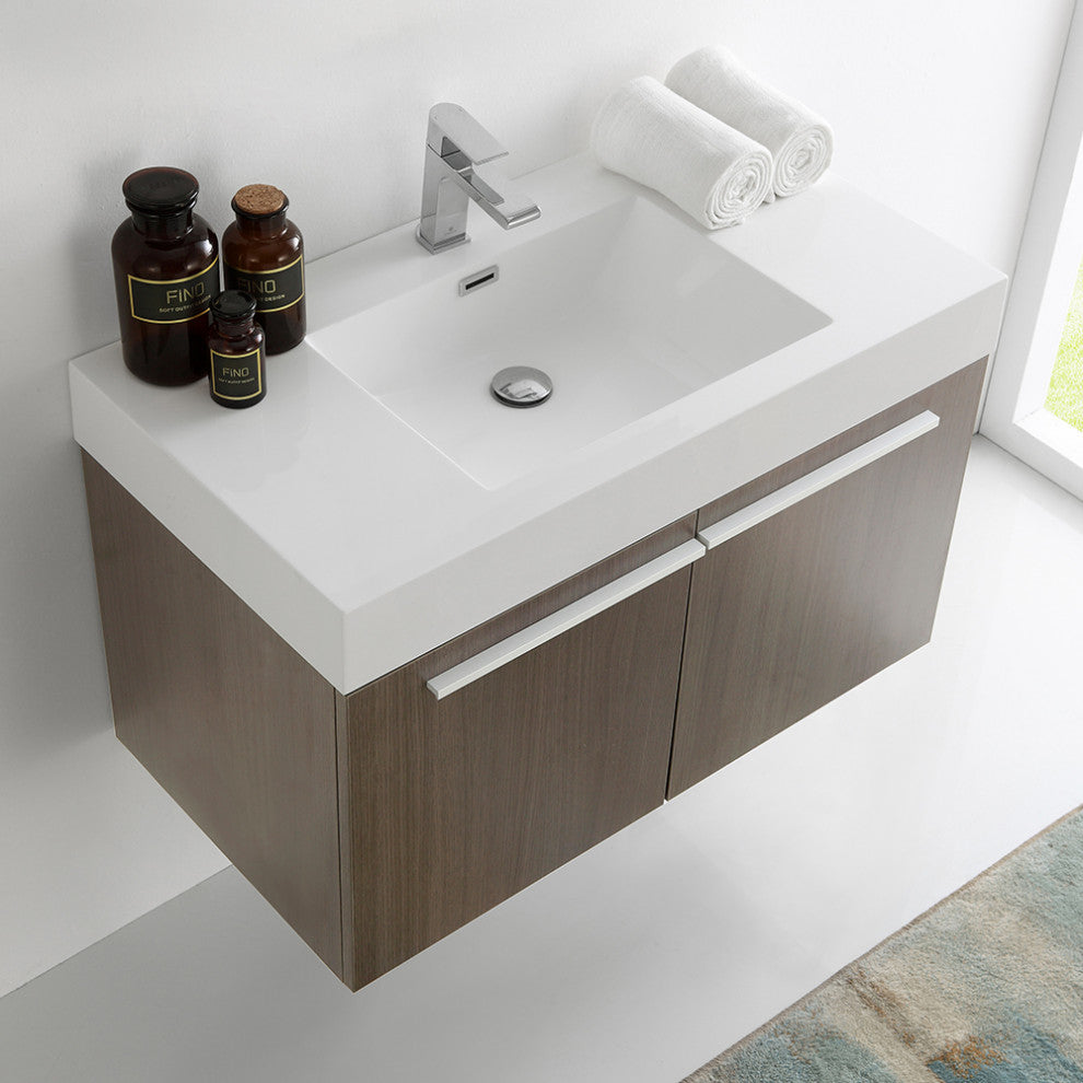 Fresca Vista 36" Gray Oak Modern Bathroom Cabinet w/ Integrated Sink