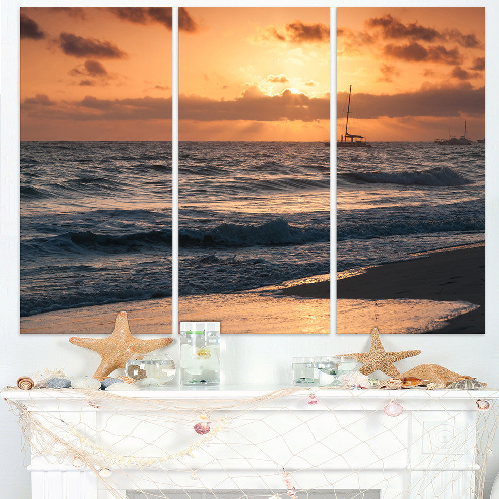 "Colorful Sunrise Over Atlantic Ocean" Beach Metal Wall Art, 3 Panels, 36"x28"
