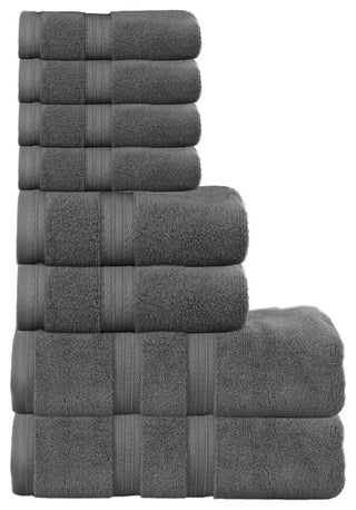 Elegance Essentials 550GSM 100% Cotton Bath Towel 8-Piece Set, Dark Grey