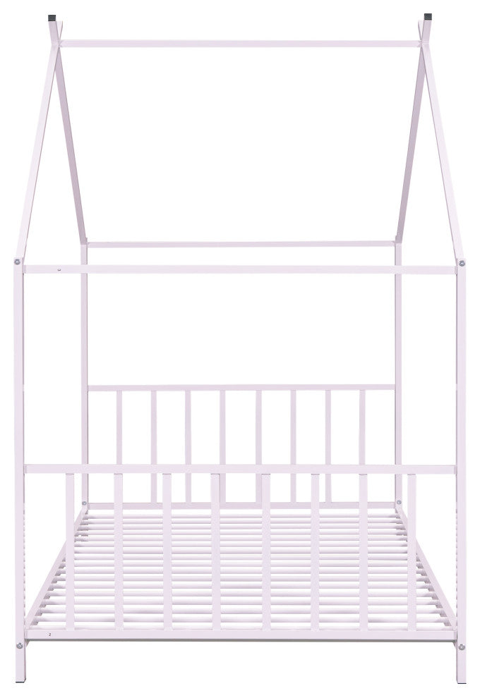 Gewnee Twin Size Metal House Platform Bed, Pink