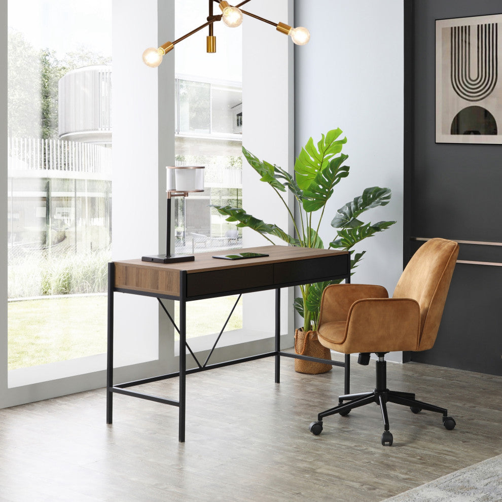 Loft Lyfe Anisa Desk, 2 Storage Drawers, Walnut/Black