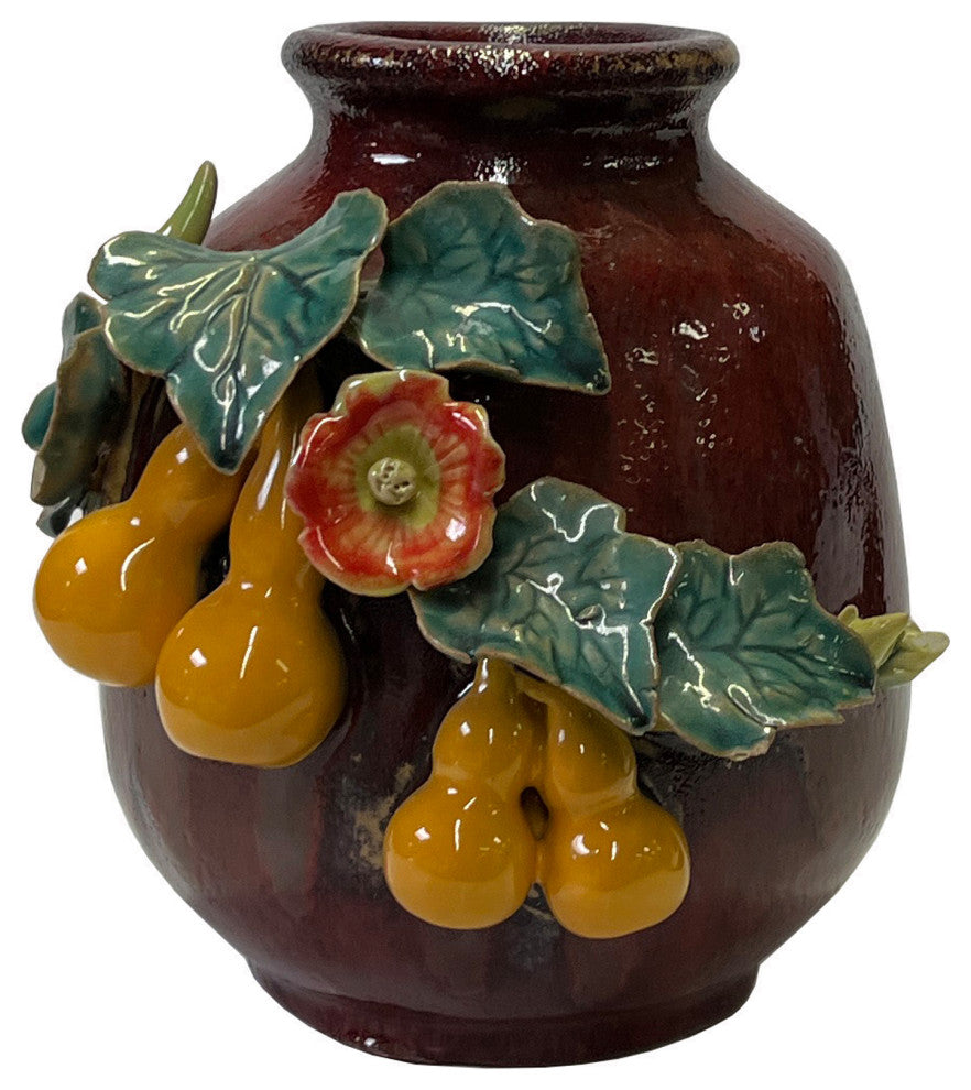 Chinese OxBlood Red Glaze Dimensional Flower Gourd Motif Vase Hws3062