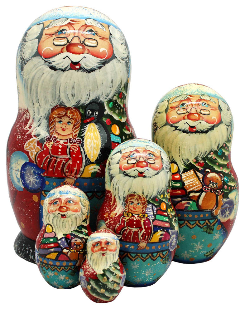 Russian 5 Piece Gift Bag Santa Nested Doll Set