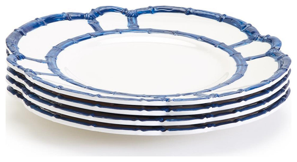 Two's Company Blue Bamboo Set of 4 Dinner Plates